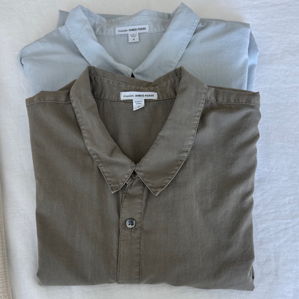 James Perse Casual Button Down Shirts - Olive and Light Blue
